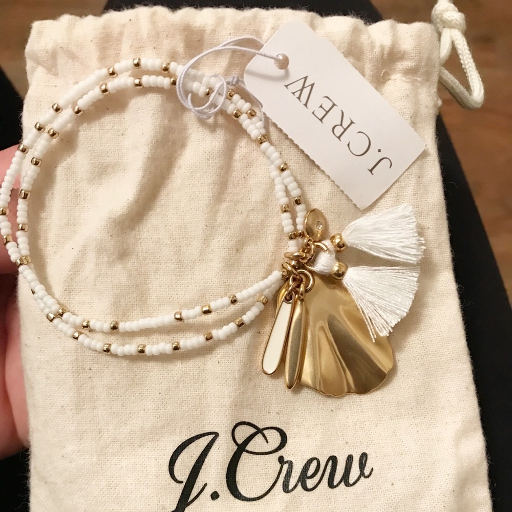 J.Crew NWT Stretchy Beaded Bracelet in white&gold